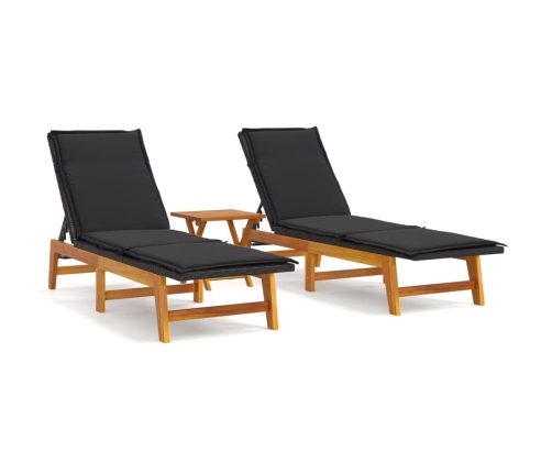 vidaXL Set de muebles de jardín 3 piezas ratán sintético madera acacia