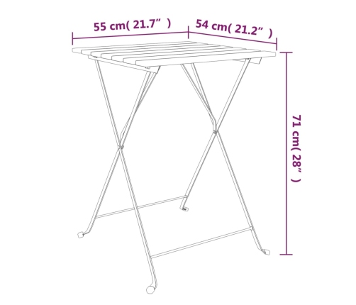 Mesa de cafetería plegable madera acacia y acero 55x54x71 cm