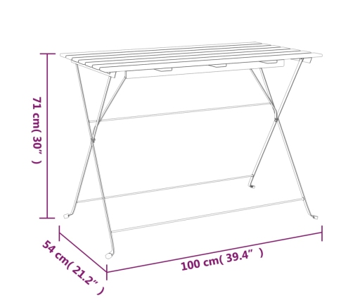 Mesa de cafetería plegable madera acacia y acero 100x54x71 cm