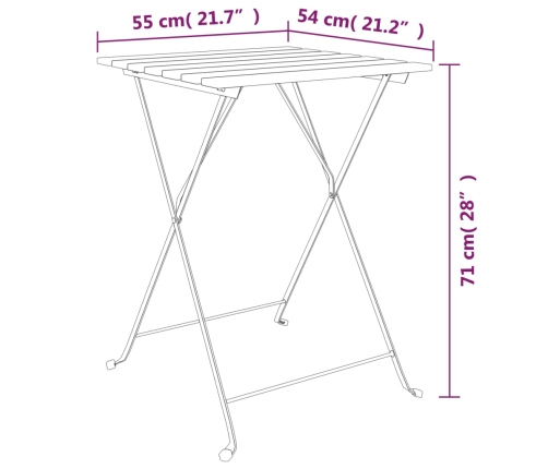 vidaXL Mesa de cafetería plegable teca maciza y acero 55x54x71 cm