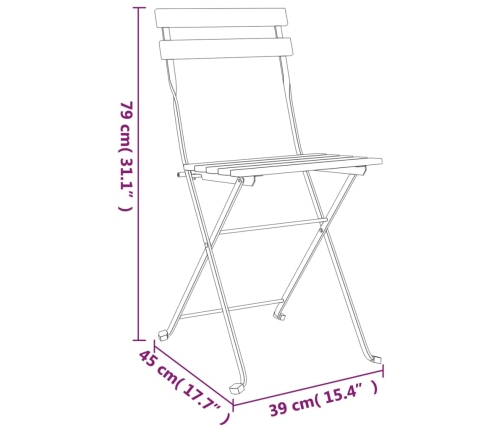 Sillas cafetería plegables 2 uds acero y madera maciza de teca