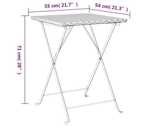 vidaXL Mesa bistró plegable marrón ratán sintético 55x54x71 cm