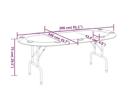 Mesa de póquer plegable para 10 jugadores verde 207x106x76 cm