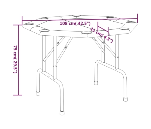 Mesa de póquer plegable para 8 jugadores verde 108x108x75 cm