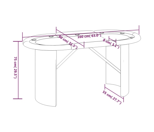 Mesa de póquer para 10 jugadores azul 160x80x75 cm