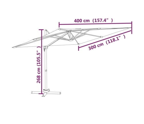 Sombrilla voladiza con LED blanco arena 400x300 cm