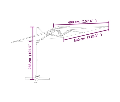 Sombrilla colgante de doble techo blanco arena 400x300 cm