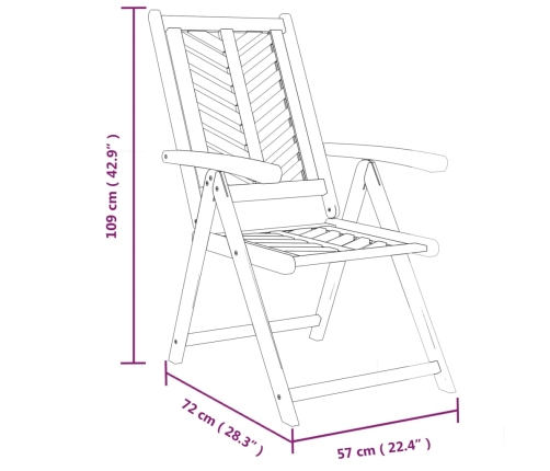 vidaXL Sillas de jardín reclinables 3 uds madera maciza acacia