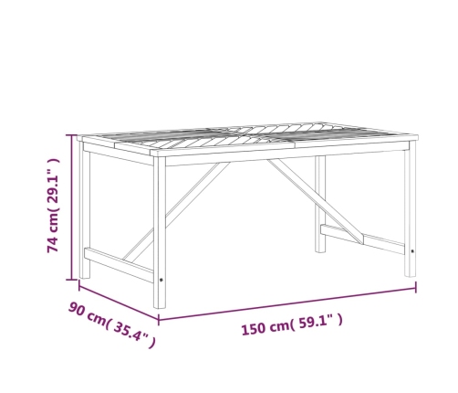 Mesa de comedor de jardín madera maciza de acacia 150x90x74 cm