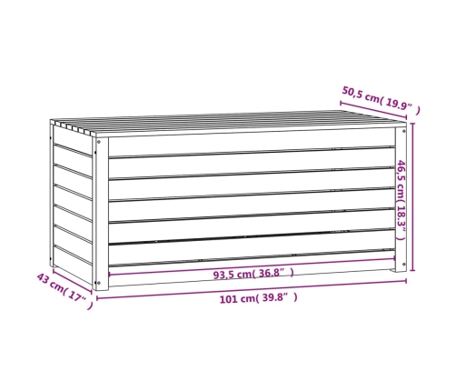 Baúl de jardín madera maciza de pino gris 101x50,5x46,5 cm