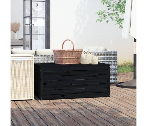 Baúl de jardín madera maciza de pino negro 101x50,5x46,5 cm