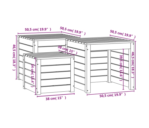 Set de cajas de jardín 3 piezas madera maciza de pino blanco