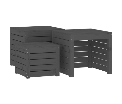 Set de cajas de jardín 3 piezas madera maciza de pino gris