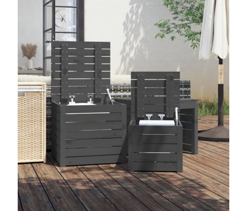 Set de cajas de jardín 3 piezas madera maciza de pino gris