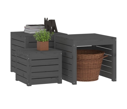 Set de cajas de jardín 3 piezas madera maciza de pino gris