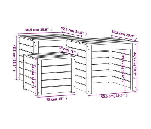 Set de cajas de jardín 3 piezas madera maciza de pino gris