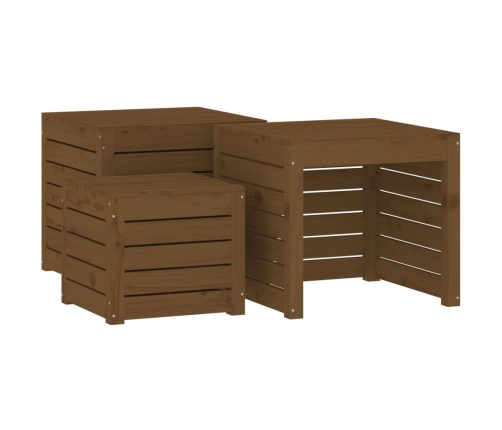 Set cajas de jardín 3 pzas madera maciza pino gris marrón miel