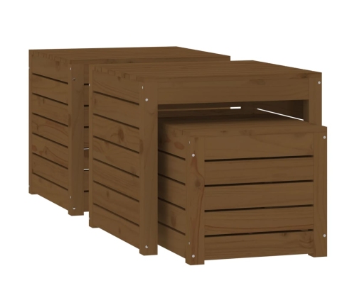 Set cajas de jardín 3 pzas madera maciza pino gris marrón miel