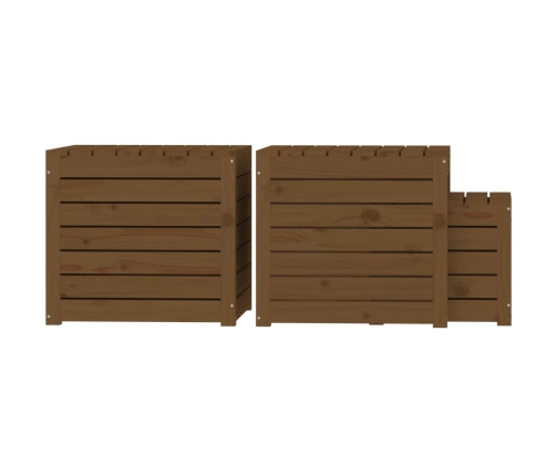 Set cajas de jardín 3 pzas madera maciza pino gris marrón miel