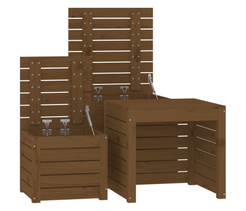 Set cajas de jardín 3 pzas madera maciza pino gris marrón miel