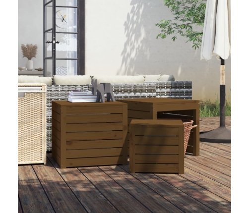 Set cajas de jardín 3 pzas madera maciza pino gris marrón miel