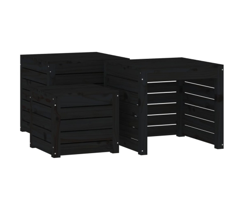 Set de cajas de jardín 3 piezas madera maciza de pino negro