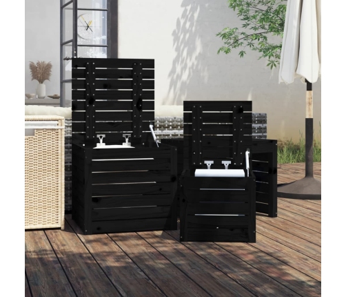 vidaXL Set de cajas de jardín 3 piezas madera maciza de pino negro