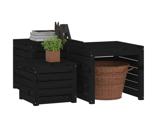 vidaXL Set de cajas de jardín 3 piezas madera maciza de pino negro