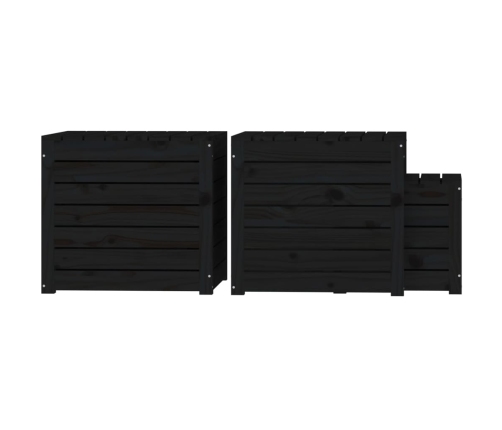 Set de cajas de jardín 3 piezas madera maciza de pino negro