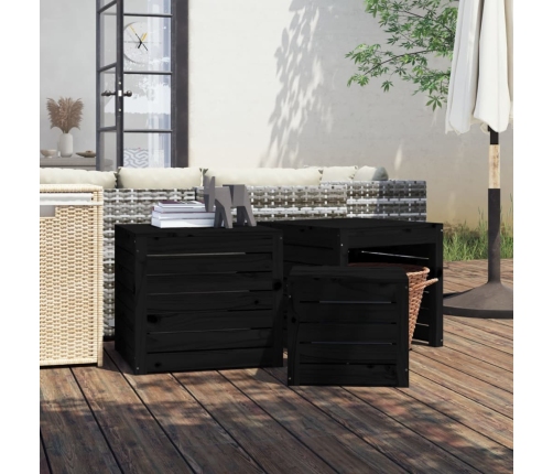 Set de cajas de jardín 3 piezas madera maciza de pino negro