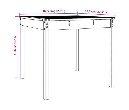 Mesa de jardín madera maciza de pino 82,5x82,5x76 cm