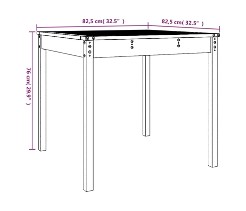 vidaXL Mesa de jardín madera maciza de pino blanco 82,5x82,5x76 cm