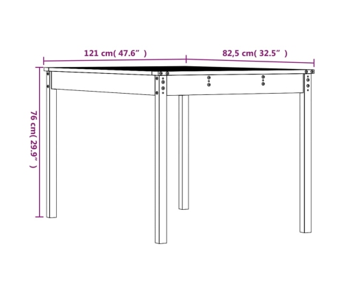 Mesa de jardín madera maciza pino 121x82,5x76 cm