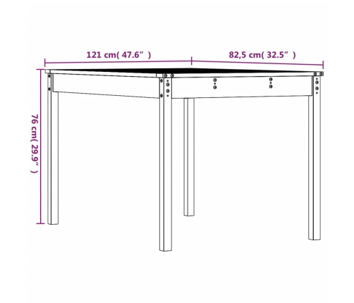 Mesa de jardín madera maciza pino blanco 121x82,5x76 cm