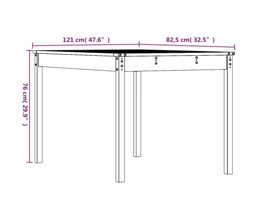 Mesa de jardín madera maciza pino gris 121x82,5x76 cm