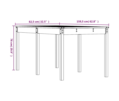 Mesa de jardín madera maciza de pino 159,5x82,5x76 cm