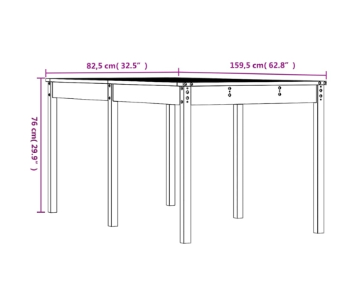 Mesa de jardín madera maciza pino blanco 159,5x82,5x76 cm