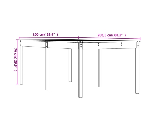 Mesa de jardín madera maciza de pino 203,5x100x76 cm