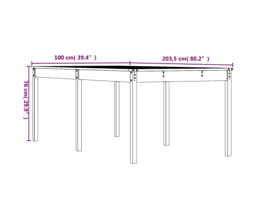 Mesa de jardín madera maciza de pino negro 203,5x100x76 cm