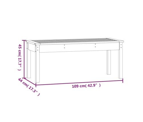 Banco de jardín madera maciza pino blanco 109x44x45 cm