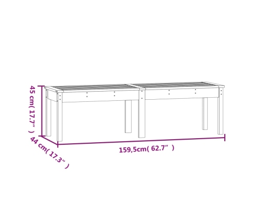 Banco de jardín de 2 plazas madera maciza pino 159,5x44x45 cm