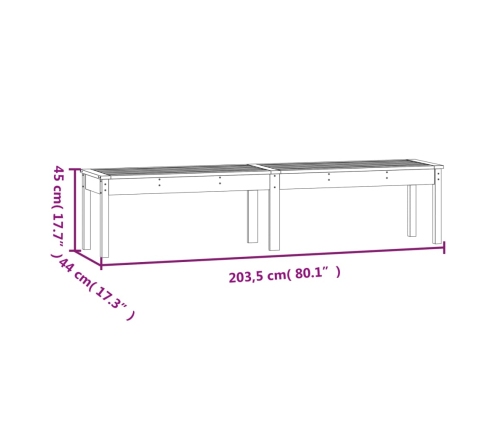 vidaXL Banco de jardín de 2 plazas madera maciza pino 203,5x44x45 cm