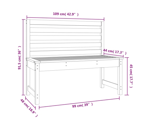 Banco de jardín madera maciza de pino 109 cm