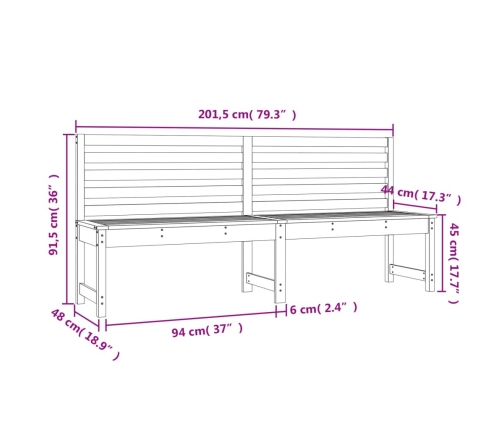 Banco de jardín madera maciza de pino 201,5 cm