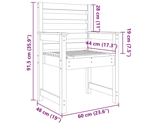 Sillas jardín 2 uds madera maciza pino blanco 60x48x91 cm