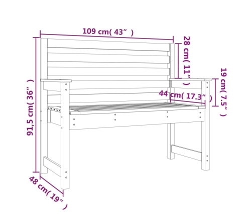 vidaXL Banco de jardín madera maciza de pino 109x48x91,5 cm