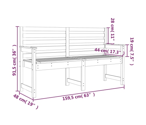 Banco de jardín madera maciza de pino 159,5x48x91,5 cm