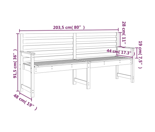 Banco de jardín madera maciza de pino 203,5x48x91,5 cm