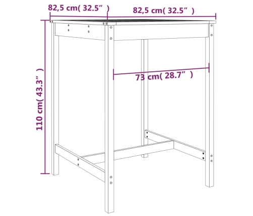 Mesa de jardín madera maciza Douglas 82,5x82,5x110 cm