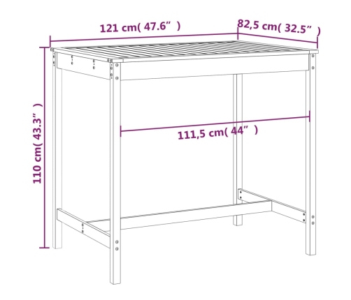 Mesa de jardín madera maciza de pino 121x82,5x110 cm